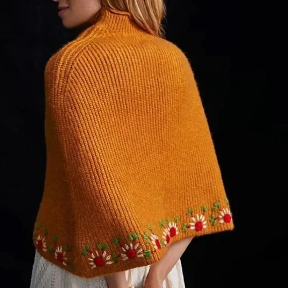 Anthropologie Daisy Embroidered Poncho - Picture 4 of 5